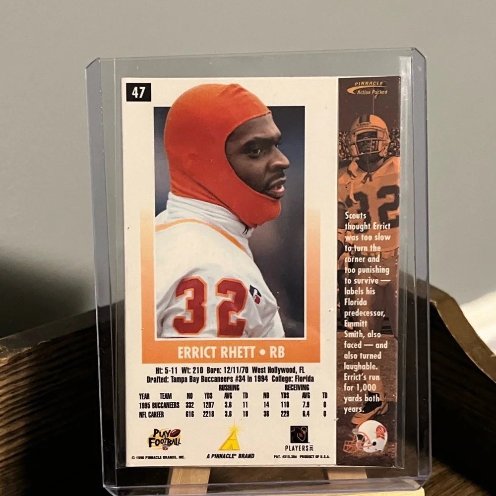 Errict Rhett 🏈 Rare HTF Pinnacle NFL Football Artist’s Proof for Player Card